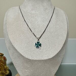 Malachite Clover Silver necklace; 18 inches in length